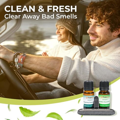 THIEN AN - Car Air Fresheners Set Rosemary and Eucalyptus Scents Natural Car Fragrance Satobon with Car Diffuser (10ml) Car Vent Clips, Refillable Car Air Fresheners in Saudi Arabia
