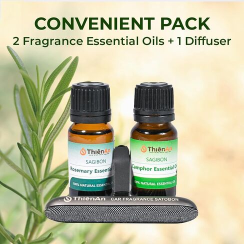 THIEN AN - Car Air Fresheners Set Rosemary and Eucalyptus Scents Natural Car Fragrance Satobon with Car Diffuser (10ml) Car Vent Clips, Refillable Car Air Fresheners in Saudi Arabia