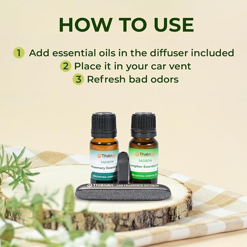 THIEN AN - Car Air Fresheners Set Rosemary and Eucalyptus Scents Natural Car Fragrance Satobon with Car Diffuser (10ml) Car Vent Clips, Refillable Car Air Fresheners in Saudi Arabia
