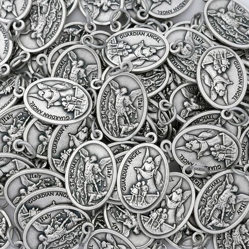 St Michael and Guardian Angel Medal 1" - 100 Count Bulk Pack, Catholic Protection for Police Officers, Firefighters, First Responders, Catholic Gifts for Evangelization in Saudi Arabia