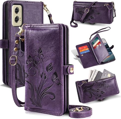 محفظة Lacass لهاتف Motorola Moto G Stylus 5G 2024، [حماية من سرقة البطاقات] حامل بطاقات بسحاب وغطاء جلدي قابل للطي وحزام معصم مع حامل (زهري أرجواني داكن) in Kuwait