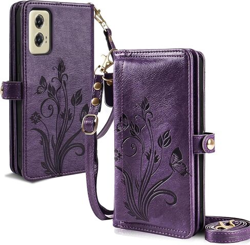 محفظة Lacass لهاتف Motorola Moto G Stylus 5G 2024، [حماية من سرقة البطاقات] حامل بطاقات بسحاب وغطاء جلدي قابل للطي وحزام معصم مع حامل (زهري أرجواني داكن) in Kuwait