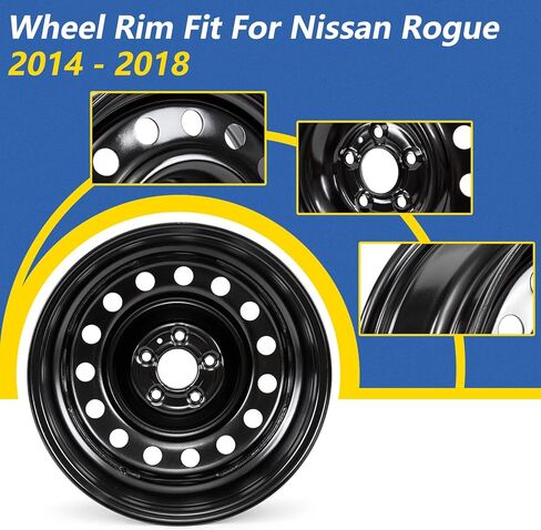 حافة عجلة فولاذية سوداء جديدة مقاس 17 × 7 بوصة لسيارة Nissan Rogue 2014 2015 2016 2017 2018، حافة عجلة سيارة بديلة سوداء مباشرة مقاس 17 × 7 (1) in Kuwait