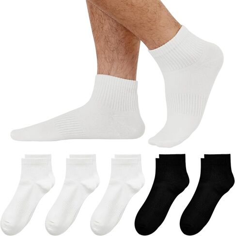 جوارب رفيعة للكاحل منسوجة مسطحة للرجال (5 أزواج) - 95% قطن مريح غير مقيد مناسب للاستخدام اليومي - مقاس مناسب من 6 إلى 12 in Kuwait
