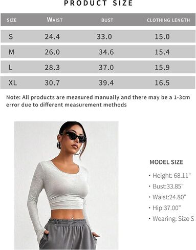 Women's Slim Fit Long Sleeve Crop Top Fitted Workout Shirt Yoga Gym Activewear Stretch Athletic Casual Tee in Saudi Arabia