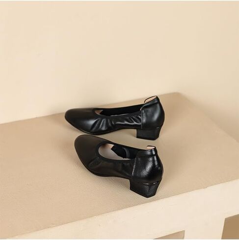 First Layer Cowhide Women 4cm Thick Heel Shoes Stewardess Genuine Leather Soft Sole Footwear Europe Flight Attendant Professional Shoes AM007 in Saudi Arabia