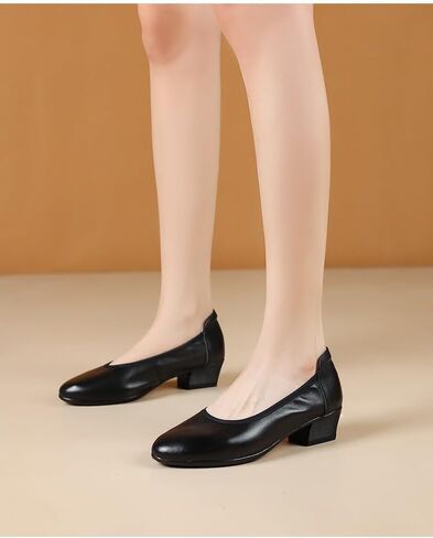 First Layer Cowhide Women 4cm Thick Heel Shoes Stewardess Genuine Leather Soft Sole Footwear Europe Flight Attendant Professional Shoes AM007 in Saudi Arabia