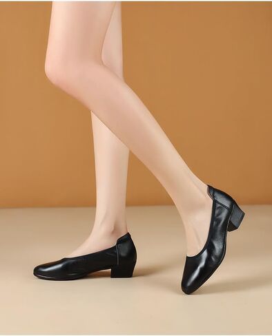 First Layer Cowhide Women 4cm Thick Heel Shoes Stewardess Genuine Leather Soft Sole Footwear Europe Flight Attendant Professional Shoes AM007 in Saudi Arabia