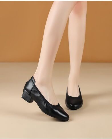First Layer Cowhide Women 4cm Thick Heel Shoes Stewardess Genuine Leather Soft Sole Footwear Europe Flight Attendant Professional Shoes AM007 in Saudi Arabia