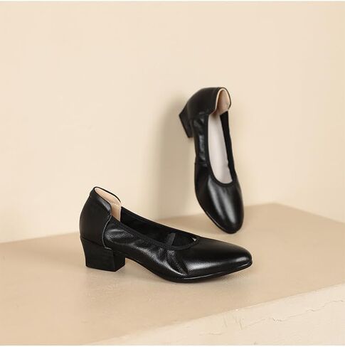 First Layer Cowhide Women 4cm Thick Heel Shoes Stewardess Genuine Leather Soft Sole Footwear Europe Flight Attendant Professional Shoes AM007 in Saudi Arabia