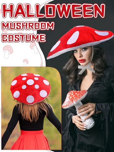 3 Pcs Funny Halloween Couple Costume Accessories Set Include Mushroom Hat Gnome Hat and Beard for Adults Novelty Gnome and Mushroom Cosplay Dress up Supplies for Men Women in Saudi Arabia