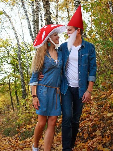 3 Pcs Funny Halloween Couple Costume Accessories Set Include Mushroom Hat Gnome Hat and Beard for Adults Novelty Gnome and Mushroom Cosplay Dress up Supplies for Men Women in Saudi Arabia