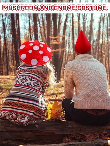 3 Pcs Funny Halloween Couple Costume Accessories Set Include Mushroom Hat Gnome Hat and Beard for Adults Novelty Gnome and Mushroom Cosplay Dress up Supplies for Men Women in Saudi Arabia
