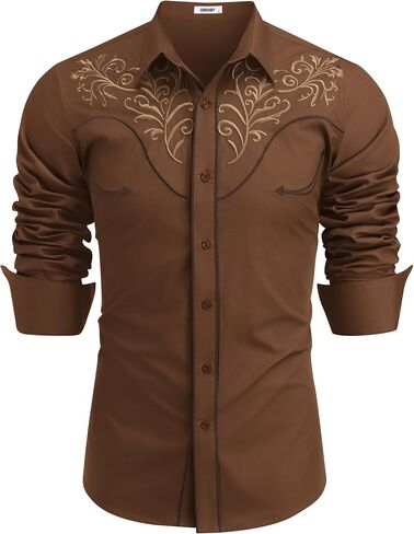 COOFANDY Men's Western Shirts Long Sleeve Slim Fit Embroideres Cowboy Shirts Casual Button Down Shirt in Kuwait