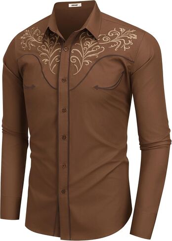 COOFANDY Men's Western Shirts Long Sleeve Slim Fit Embroideres Cowboy Shirts Casual Button Down Shirt in Kuwait