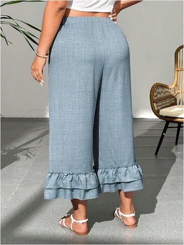 بنطال كابري نسائي من Verdusa مقاس كبير مكشكش وواسع الساق كاجوال بطبقات كابري مع جيوب in Kuwait