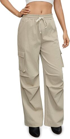 with 4 Pockets Womens High Waisted Wide Leg Cargo Pants Baggy Casual Trendy Work Pants in Saudi Arabia