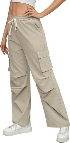 with 4 Pockets Womens High Waisted Wide Leg Cargo Pants Baggy Casual Trendy Work Pants in Saudi Arabia