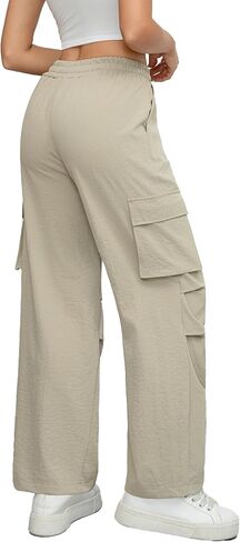 with 4 Pockets Womens High Waisted Wide Leg Cargo Pants Baggy Casual Trendy Work Pants in Saudi Arabia