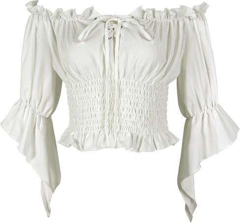 Women's Renaissance Shirt Off Shoulder Peasant Blouse Medieval Pirate Top in Saudi Arabia