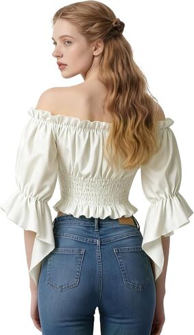 Women's Renaissance Shirt Off Shoulder Peasant Blouse Medieval Pirate Top in Saudi Arabia