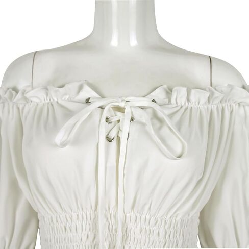 Women's Renaissance Shirt Off Shoulder Peasant Blouse Medieval Pirate Top in Saudi Arabia