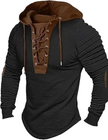 Men's Solid Color Casual T-Shirt Top Long Sleeved Slim Fit Pleated Hood Street Sweatshirt in Saudi Arabia