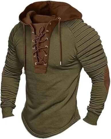 Men's Solid Color Casual T-Shirt Top Long Sleeved Slim Fit Pleated Hood Street Sweatshirt in Saudi Arabia