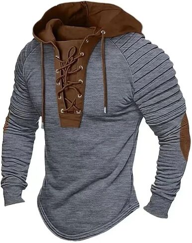 Men's Solid Color Casual T-Shirt Top Long Sleeved Slim Fit Pleated Hood Street Sweatshirt in Saudi Arabia