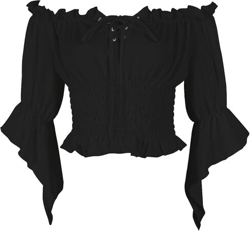 Women's Renaissance Shirt Off Shoulder Peasant Blouse Medieval Pirate Top in Saudi Arabia