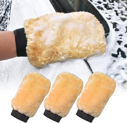 QMX Car Wash Mitt,Microfiber Scratch Free Auto Detailing Supplies for Cleaning, Washing Dusting,Thickened 5-Finger Design for Tight Spaces,Breathable Quick-Dry 2-Pack Yellow in Saudi Arabia