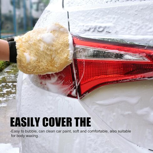 QMX Car Wash Mitt,Microfiber Scratch Free Auto Detailing Supplies for Cleaning, Washing Dusting,Thickened 5-Finger Design for Tight Spaces,Breathable Quick-Dry 2-Pack Yellow in Saudi Arabia