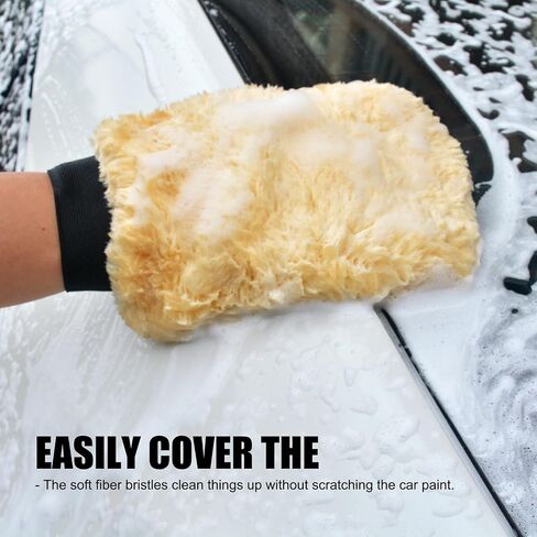 QMX Car Wash Mitt,Microfiber Scratch Free Auto Detailing Supplies for Cleaning, Washing Dusting,Thickened 5-Finger Design for Tight Spaces,Breathable Quick-Dry 2-Pack Yellow in Saudi Arabia