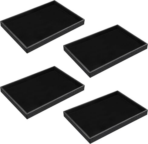 4 قطع صينية مجوهرات قابلة للتكديس، عرض أسود، علبة تنظيم المجوهرات، صينية سوار، حلقة، حلق، منظم، لوحة فارغة للأدراج كونترتوب in Kuwait