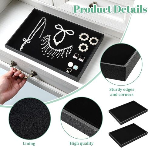 4 قطع صينية مجوهرات قابلة للتكديس، عرض أسود، علبة تنظيم المجوهرات، صينية سوار، حلقة، حلق، منظم، لوحة فارغة للأدراج كونترتوب in Kuwait