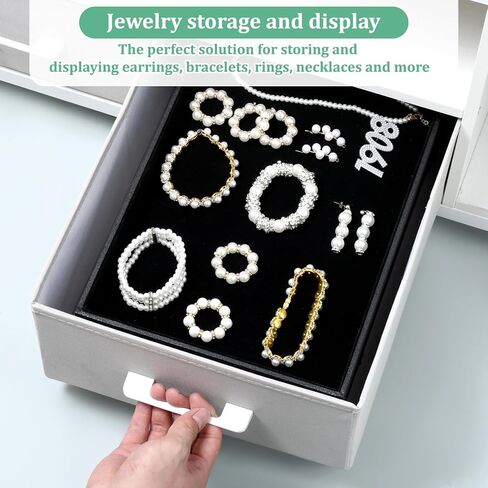 4 قطع صينية مجوهرات قابلة للتكديس، عرض أسود، علبة تنظيم المجوهرات، صينية سوار، حلقة، حلق، منظم، لوحة فارغة للأدراج كونترتوب in Kuwait