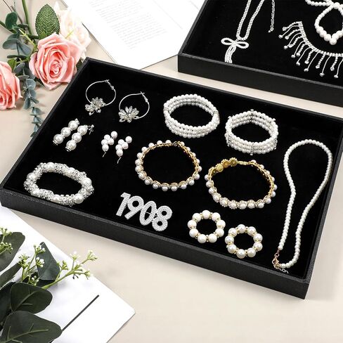 4 قطع صينية مجوهرات قابلة للتكديس، عرض أسود، علبة تنظيم المجوهرات، صينية سوار، حلقة، حلق، منظم، لوحة فارغة للأدراج كونترتوب in Kuwait