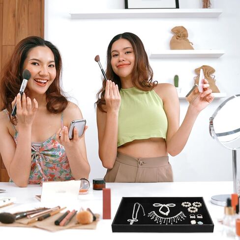 4 قطع صينية مجوهرات قابلة للتكديس، عرض أسود، علبة تنظيم المجوهرات، صينية سوار، حلقة، حلق، منظم، لوحة فارغة للأدراج كونترتوب in Kuwait