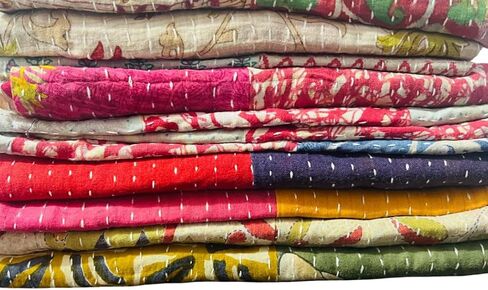 5 قطع من الأوشحة الهندية المطرزة Kantha القديمة المصنوعة يدويًا من القطن ذات الوجهين in Saudi Arabia