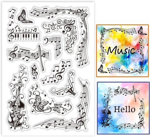 طوابع واضحة للموسيقى العتيقة من GLOBLELAND لصنع البطاقات الموسيقية الرجعية، أختام ختم شفافة من السيليكون لصنع البطاقات بنفسك، تزيين ألبوم سجل القصاصات بنفسك in Kuwait
