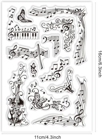 طوابع واضحة للموسيقى العتيقة من GLOBLELAND لصنع البطاقات الموسيقية الرجعية، أختام ختم شفافة من السيليكون لصنع البطاقات بنفسك، تزيين ألبوم سجل القصاصات بنفسك in Kuwait