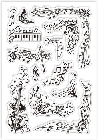 طوابع واضحة للموسيقى العتيقة من GLOBLELAND لصنع البطاقات الموسيقية الرجعية، أختام ختم شفافة من السيليكون لصنع البطاقات بنفسك، تزيين ألبوم سجل القصاصات بنفسك in Kuwait