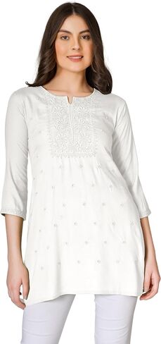 ليدي لاين رايون تشيكانكاري تونيك علوي لكنوي كورتي قصير مطرز للنساء in Kuwait