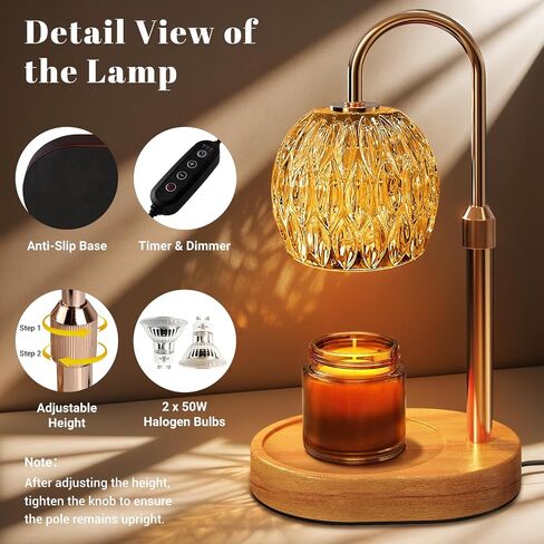 Candle Warmer Lamp with Timer Dimmer,Adjustable Height Wax Melting Lamp for Jar Candles, Aesthetic Vintage Home Decor for New House Warming, Gift for Women Birthday Christmas (Gold) in Saudi Arabia