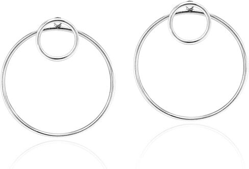 Contemporary Double Circle 2 in 1 .925 Sterling Silver Stud Earrings in Saudi Arabia