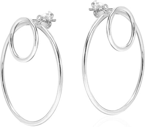 Contemporary Double Circle 2 in 1 .925 Sterling Silver Stud Earrings in Saudi Arabia