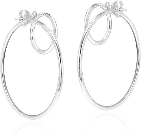 Contemporary Double Circle 2 in 1 .925 Sterling Silver Stud Earrings in Saudi Arabia