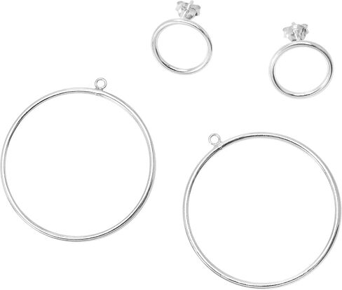 Contemporary Double Circle 2 in 1 .925 Sterling Silver Stud Earrings in Saudi Arabia