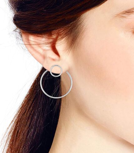 Contemporary Double Circle 2 in 1 .925 Sterling Silver Stud Earrings in Saudi Arabia