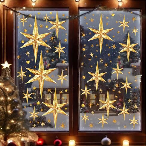 Christmas Window Decoration Clings Double-Side Xmas Stars Window Decal Oh Holy Night Nativity Stickers for Glass Indoor Sparkle Winter Static Decals for 2026 New Year Party Xmas Eve Holiday Supplies in Saudi Arabia